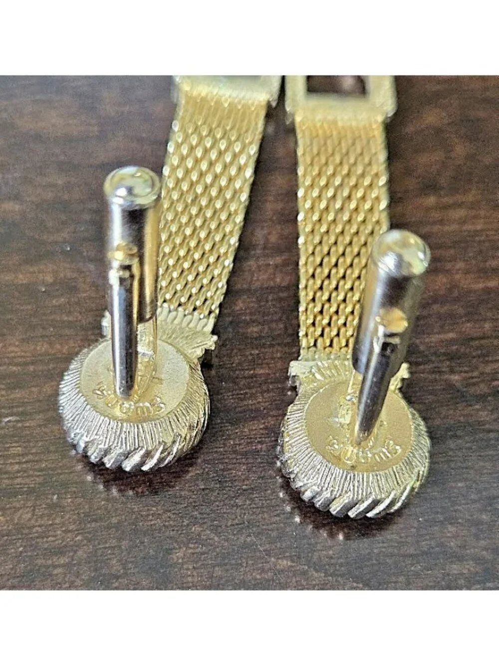 Vintage Swank Blue Rivoli Crystal Gold Tone Mesh Wrap Around Cufflinks MCM 1960s